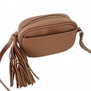 Jules Kae Crossbody Purse Bag Tassel Vegan Leather Tan